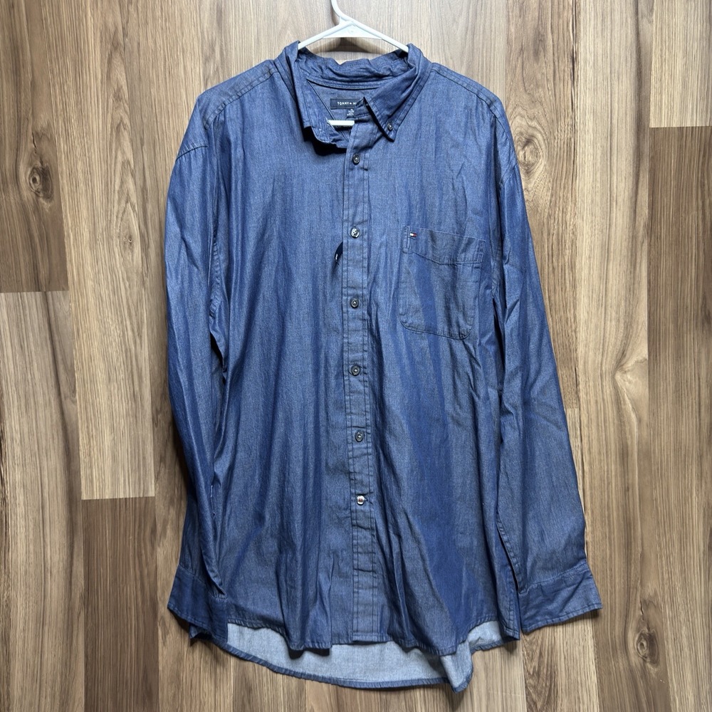 NWT Men's Tommy Hilfiger Indigo Blue Long Sleeve Button Up XL Classic Fit